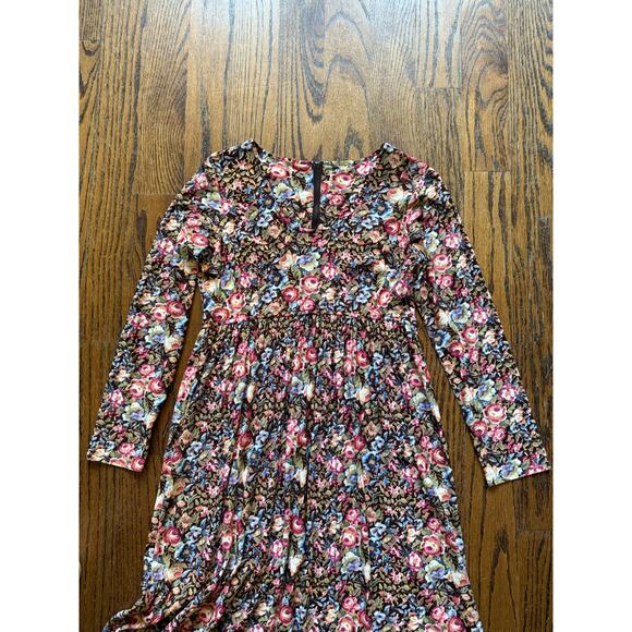 -TALL-Vintage Maxi Dress Brown Floral Fall Winter Hippie Boho Artsy Folksy Gypsy - Picture 9 of 12